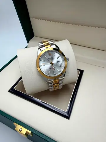 Two-tone Rolex Oyster Perpetual Style Men's Watch - Silver Dial, Gold Bezel