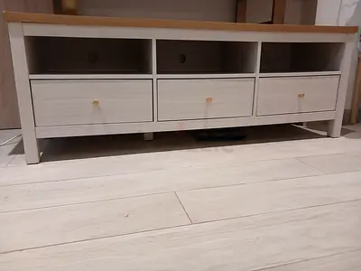 Modern TV Stand - White & Oak with 3 Drawers - Like New