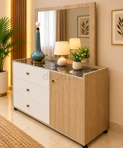Modern wooden dresser with mirror