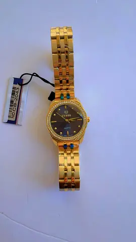 Gold-tone metal watch bracelet strap with deployment clasp