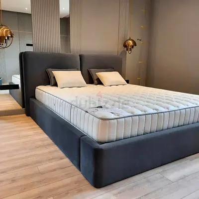 King-size upholstered bed frame - modern grey