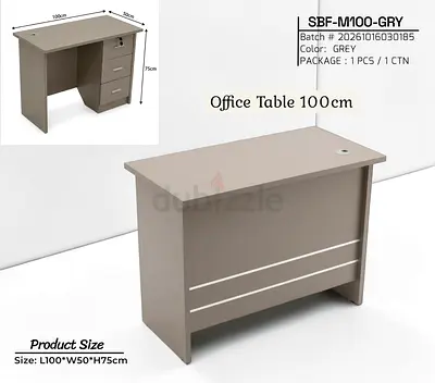 Simple Grey Office Desk 100cm with 3-Drawer Pedestal