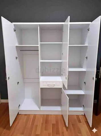 White 3-door Wardrobe with Shelves and Drawer - Good Condition