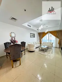 Sharjah, Al Khan, Al Shati Tower: 2 bedrooms, living room, kitchen, 2 bathrooms, and a balcony.