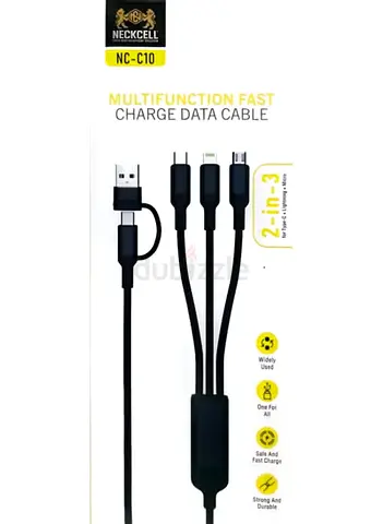 NECKCELL NC-C10 2-in-3 Multifunction Fast Charging Data Cable with USB-A & Type-C Input