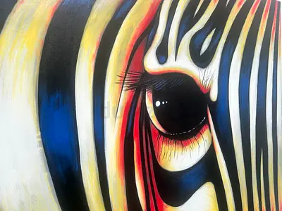 Close-up Zebra Eye Acrylic Painting on Canvas - Vibrant Modern Wall Art