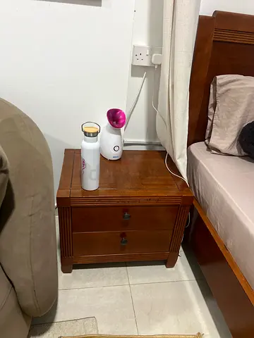 Solid wood bedside table / nightstand with two drawers - good condition