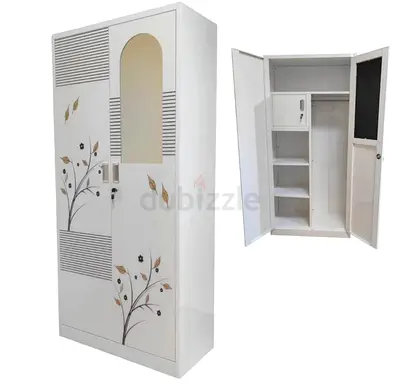 White Metal Storage Wardrobe with Shelves and Lock - Used, Good Condition