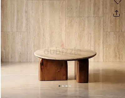Solid Wood Round Coffee Table with Sculptural Block Legs