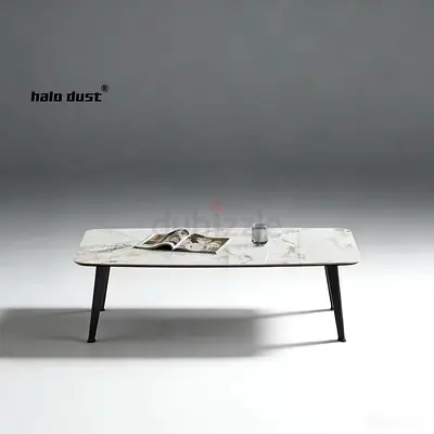 Modern Marble-Top Coffee Table with Black Metal Legs