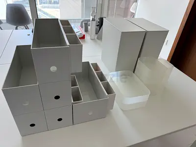 Set of Muji polypropylene organisers/storage