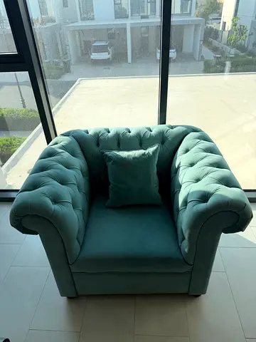 Green Velvet Chesterfield Armchair - rarely used.