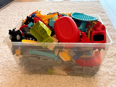 Big box Duplo building bricks train tracks