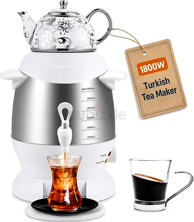 Electric Turkish Tea Maker - 1800W Stainless Steel Samovar Kettle