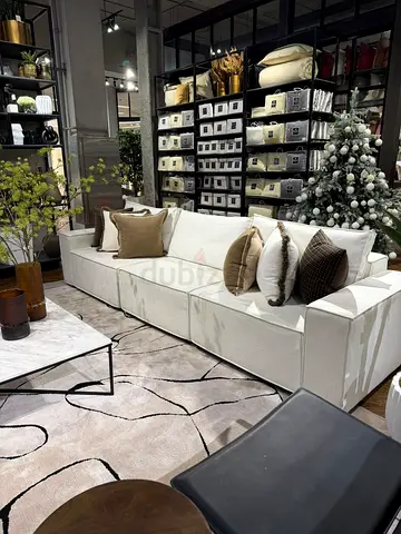 Large White Fabric 3-Seater Sofa with Cushions - Bloomr
