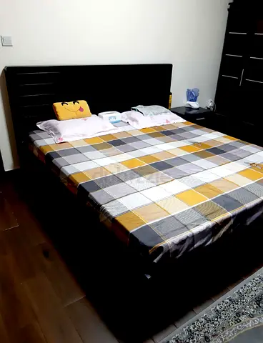 BEDROOM SET ( King Bed Frame, Mattress, 2 SIDE TABLES,  6 DOORS CUPBOARD DRESSING TABLE WITH MIRROR