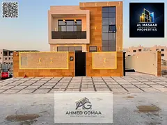 A luxurious villa featuring a majlis, a living area, and 4 master bedrooms, with a large courtyard a