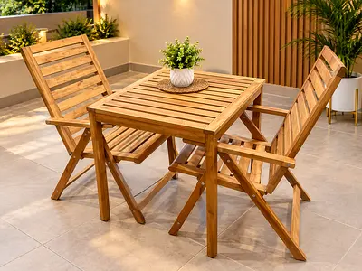 Foldable Outdoor Bistro Table with 2 Folding Chairs