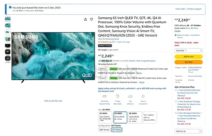Samsung 65inch TV 55% discount Less than 1 year old