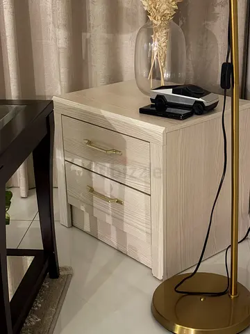 Wooden side tables/nightstand with drawers and brass handles