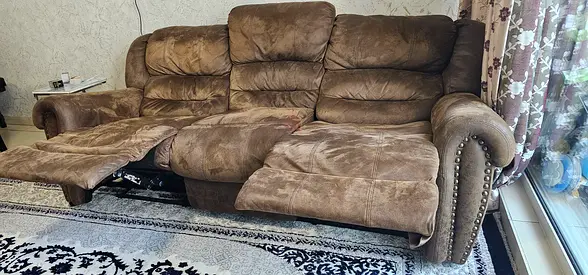 3-seater brown reclining sofa in good condition - suede leather