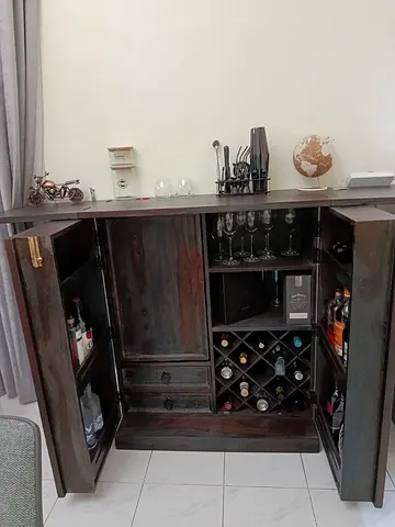 Solid Wood Home Bar Cabinet with Wine Rack and Storage