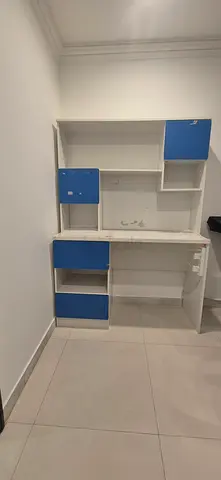 White and blue modular storage shelving unit - good condition
