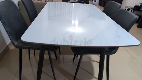 4-Seater Dining Table with Marble-Effect Top and 4 Chairs