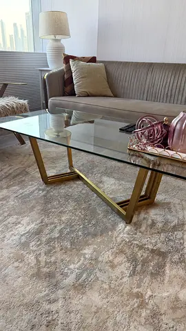 Glass Top Coffee Table with Gold Metal Base - Modern