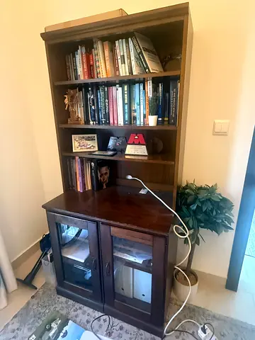 Pottery barn Wooden Bookcase with Lower Glass-Front Cabinet - Good Condition