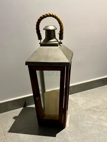 Wooden and Metal Lantern with Rope Handle — Decorative Candle Holder