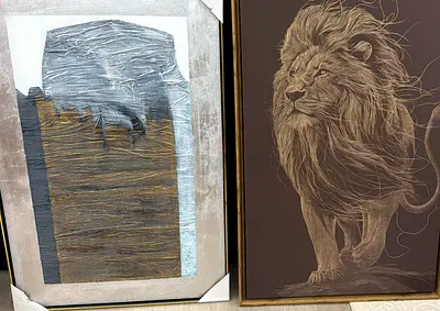 Homecentre Framed Lion Sketch and Abstract Textured Artwork - Set of 2 , each 250 if both 400