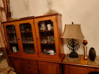 Vintage wooden china cabinet / display cupboard - solid storage
