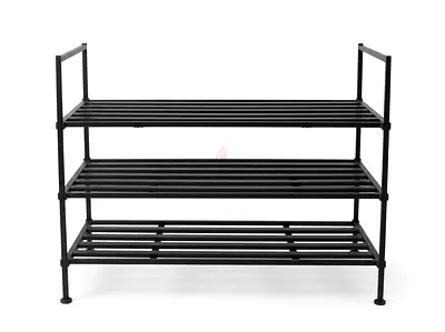 Black 3-Tier Metal Shoe Rack / Open Shelf Storage Unit