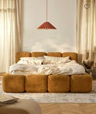 Plush Modular velvet  Fabric Bed with Low Profile Headboard