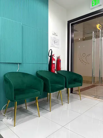 Set of 5 Green Velvet Dining/Accent Chairs with Gold Legs