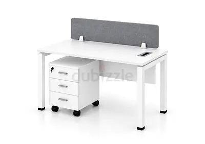 Modern White Single Office Workstation – 120cm Staff Desk with Grey Privacy Panel & 3 Drawers