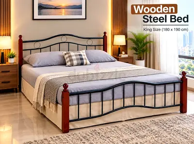 BRAND NEW WOODEN STEEL KING SIZE BED AND MATTRESS 180* 190 CM