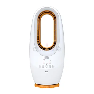 BLACK+DECKER 2-in-1 Bladeless Fan (Model FBL58-B5), a 58 cm white and wooden-trim electric fan with