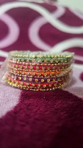 Set of colorful glass/metal bangles - unused, wrapped