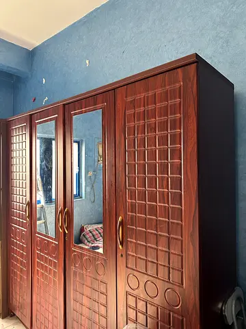 Wooden 4-Door Wardrobe with Mirrors - Good Condition
