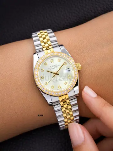 Rolex Datejust two-tone women’s watch with diamond bezel and mother-of-pearl dial