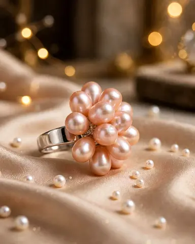 Elegant cluster pink pearl ring on silver band