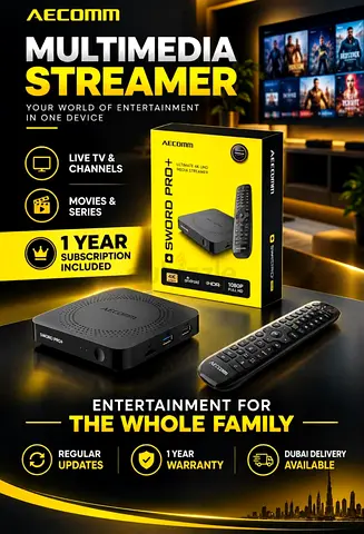 Aecomm Multimedia Streamer (Aecomm Sword Pro) with Remote - 1 Year Subscription