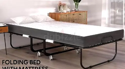 Foldable Guest Bed Frame with Wheels - Metal Rollaway Bed (Used)