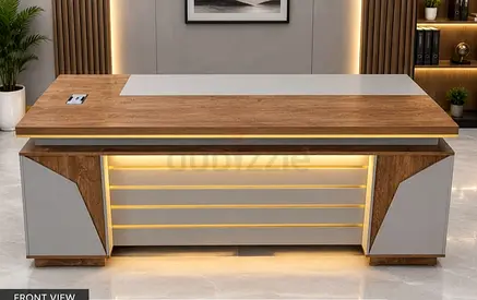 Modern executive office desk with LED lighting - wood & grey finish