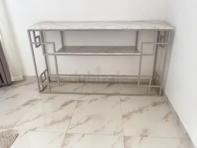 Marble-top Console Table with Metal Frame and Lower Shelf