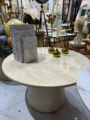 Round Marble Top Coffee Table with Pedestal Base