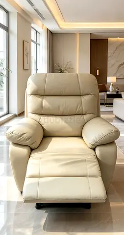 Beige Leather Recliner Armchair — Good Condition