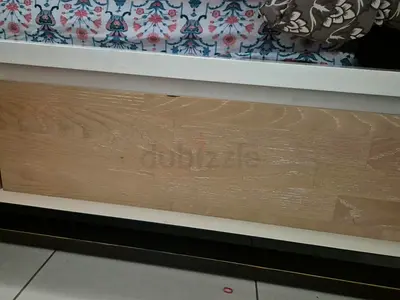 King Size White wooden bed frame with light oak panel - sturdy, good condition